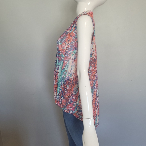 Bisou Bisou High Low Sleeveless Watercolor Print Top, VGUC, Size L - Picture 5 of 8